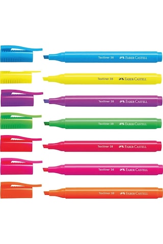 Faber Castell 38 Textliner 8'li Neon Fosforlu Kalem Seti / 157778 Çok Renkli