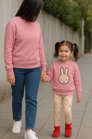 Bubiee Baby Tavşan Desenli Uzun Kollu Kız Çocuğu Alt Üst Takım Pembe