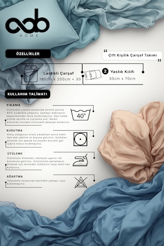 Ranforce Çift Kişilik Lastikli Çarşaf Seti Yastık Kılıflı 180 X 200+30 Turkuaz