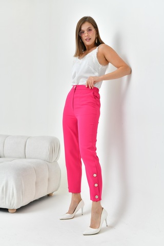 Ftz Women Kadın Dar Paça Düğmeli Pantolon Fuşya 30779-Fuşya