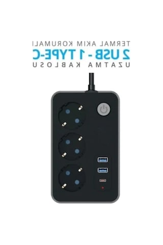 Akım Korumalı Uzatma Kablosu - 3 Priz, 2 Usb, 1 Type-c 0