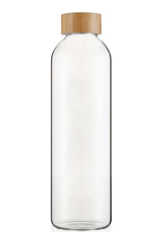 The Mia Bambu Kapaklı Borosilikat Cam Su Şişesi 1000 Ml