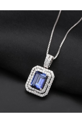 Brezza Lusso Jewelry Safir Full Taş Baget Attractive Kadın Kolye Küpe Seti
