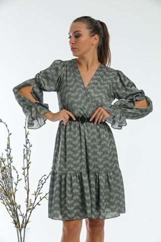 Aymeravm - Desenli Kemerli Elbise - Mck1020Ga Yeşil