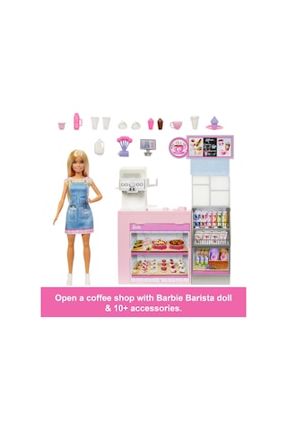 Barbie'nin Kahve Dükkanı Barbie'nin Kahve Dükkanı Oyun Seti Sarışın Barista Barbie, Kahve Makinesi Ve 10'dan Fazla Aksesuar Hxn94
