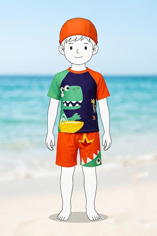 Zuzunga Summer Dino Erkek Çocuk Mayo Takımı Turuncu
