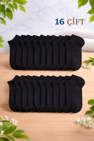 Worthy Socks 16 Çift Kısa Patik Bilek Çorap 16'lı Paket Siyah