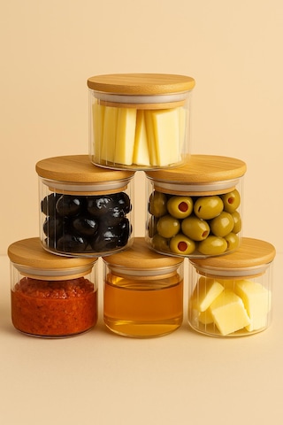 400 Cc Çizgili Bambu Kapaklı Kahvaltılık 90 X 70-400 Ml Beyaz