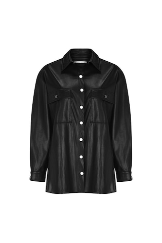 Kadın Suni Deri Gömlek Ceket Yeşil Frn6108 Siyah