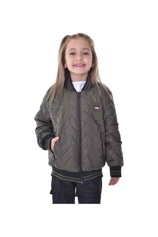 Kız Çocuk Haki Kolej Yaka İçi Astarlı Su Ve Rüzgar Geçirmez Fermuarlı Cep Mont Ceket Haki