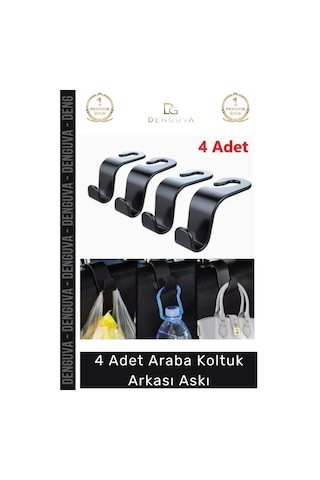 Askı Araç İçi Düzen Güvenlik Çanta Poşet Askısı Dayanıklı Pratik Montaj 4 Adet Araba Koltuk Arkası
