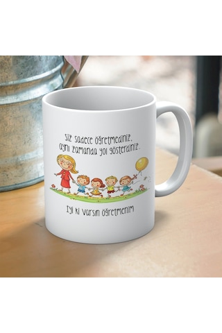 Yol Gösteren Öğretmenlere Özel Baskılı Kupa Öğretmenler Günü Hediyesi Beyaz