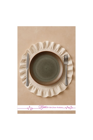 Ham Organik Keten, 40x40cm 2 Adet %100 Pamuklu Fırfırlı Daire Supla, Şık Tasarım, Dekoratif Kullanım Bej