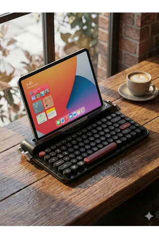 Ravelia Retro Kablosuz Klavye Bluetooth + 2.4g Çoklu Cihaz Yuvalı Pembe Siyah
