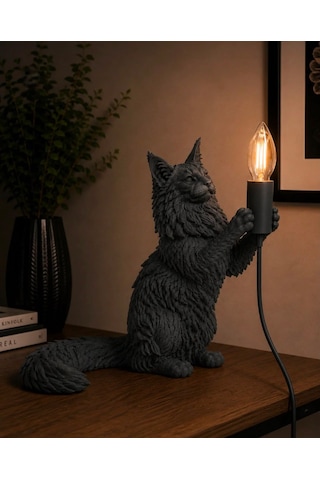 3dlab 3d Lab Siyah Kedi Figürlü Premium Dekoratif Masa Lambası Gri