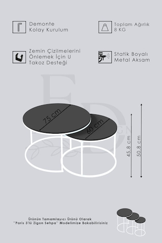 Paris Orta Sehpa 2'li Siyah Metal - Barok Tabla