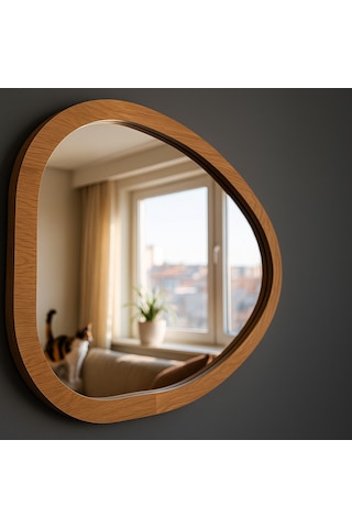 Phellos Asimetrik Duvar Aynası - Modern Ahşap Ayna