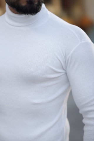 Erkek Beyaz Boğazlı Triko Kazak Beyaz