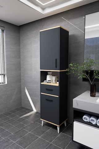 Lula Çok Amaçlı Dolap Banyo Dolabı Kirli Çamaşır Sepeti Dolabı Antrasit Antrasit