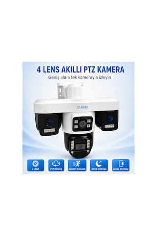 Pro 4g 4 Lens Ptz Güvenlik Kamerası 355 Dönüş, Renkli Gece Görüşlü
