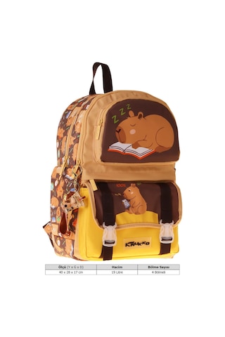 Kaukko Kids Dört Bölmeli Erkek Çocuk Clever Baskılı Kahverengi Okul Sırt Çantası - L5384
