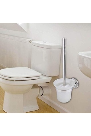 Teltree Duvar Takılı Paslanmaz Çelik Tuvalet Fırçası, Kaymaz Tutamaklı Beyaz Tutucu İle Verimli Banyo Temizliği Beyaz