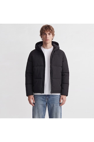Jack & Jones Erkek Ayarlanabilir Bagcikli Kapüsonlu Puffer Ceket - Galaxy - 12303930 Siyah