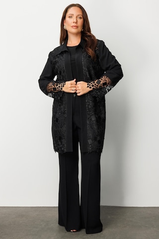 Moda İlgi Kadın Büyük Beden Önü Güpür Dantelli Tunik 0256 Siyah Siyah