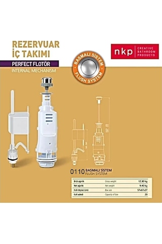 Nkp Rezervuar İç Takım Basmalı Sistem Perfect Flotör Beyaz