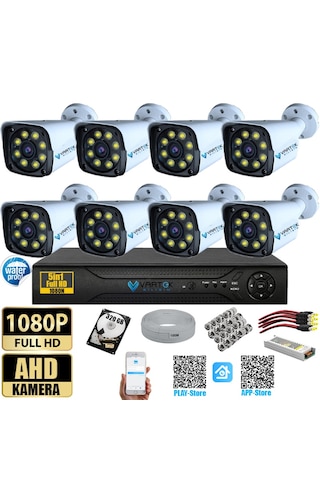 8 Kameralı Gece Renkli 5mp Lensli 1080p Fullhd Kamera Seti