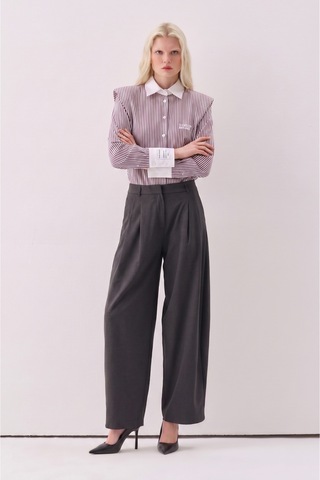 Sagaza Studio Ss6061 Eton Fıtted Gomlek Kahve-cızgı