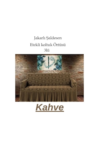 Şal Desen Koltuk, Kanepe, Çekyat Örtüsü, Etekli 3lü Kahve Kahve