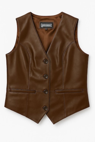 Hakiki Deri Kahverengi Kadın Yelek Kahverengi