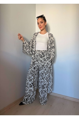 Ali Butik Zebra Desenli Kimono Pantolon Takım Zebra
