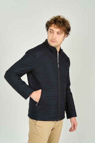 Lucas Erkek Dik Yaka Deri Biyeli Çift Cepli Mont 4707 Lacivert Lacivert