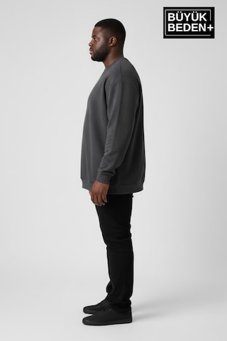 Süperlife Erkek Büyük Beden Bisiklet Yaka Kollar Ve Etek Ribanalı İnce Sweatshirt Spr26bsw956 Antrasit