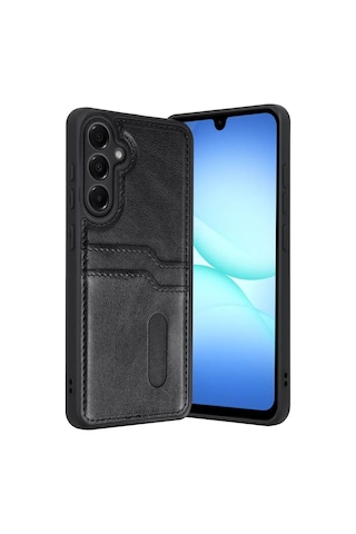Samsung Galaxy A57 5g Sara Kartvizitli Deri Kılıf - Siyah renkli