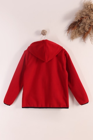 Monox Lastik Manşetli Fermuarlı Kapüşonlu Çocuk Unisex Polar Ceket Kırmızı