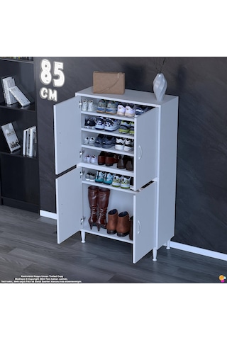 Efna Ayakkabılık - Kapaklı 4 Raf 6 Bölmeli Dar Alanlar İçin Çok Amaçlı Dolap 85 Cm Genişlik Beyaz
