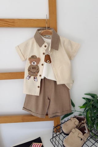 Miniğimin Cicileri Bear Panç İşleme Detaylı Erkek Bebek 3 Lü ... Kahverengi