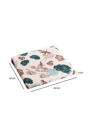 Sandalye Oturum Minderi Çiçekli 40x40x4 Bağcıklı Çıkarılabilir Kılıflı Su İtici Yeşil 4'lü Çok Renkli