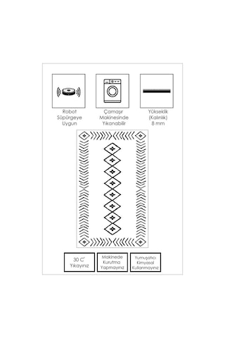 West Home Dijital Baskı Yıkanabilir Kaymaz Taban Salon Halısı Mutfak Halısı Yolluk Ve Banyo Paspası Wh 375 White