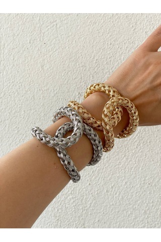 Örme Dokulu Ayarlanabilen Çapraz Tasarım Çelik Fashion Trend Kadın Bileklik Altın