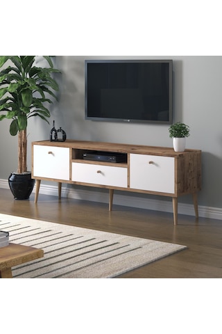 Mbes Mobilya Beyza Ahşap Ayaklı 140 Cm Atlantik  Beyaz Tv Sehbası