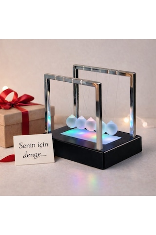Stres Azaltıcı Ofis Masa Dekoru 5 Toplu Renkli Led Işıklı Newton Denge Topları Dekoratif Hediye