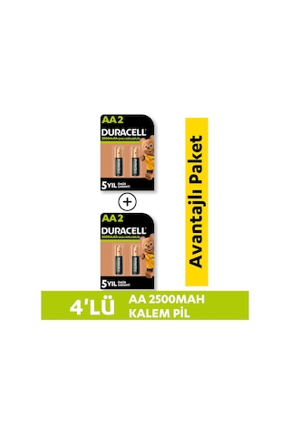 Duracell Şarj Edilebilir AA 2500mah 2'li Paket x2 4 Adet