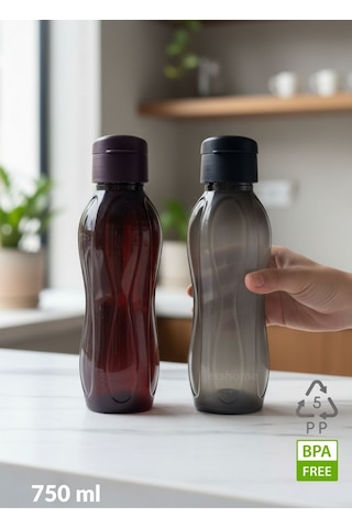 Suluk Seti Pp-5 Bpa Free Akıtmaz 2'li Kokusuz Ofis-spor-okul Matarası Siyah Bordo 750 Ml Mor - Siyah