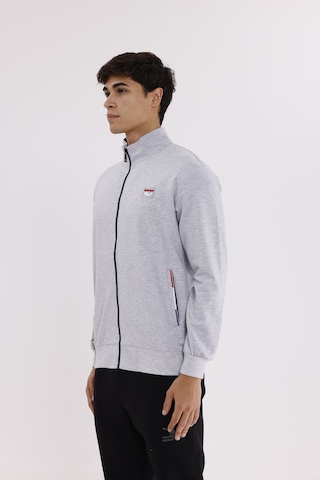 Rowinger Cepli Dik Yaka Tam Fermuarlı Göğüs Arma Detaylı Rahat Kalıp Mevsimlik Sweatshirt Grey