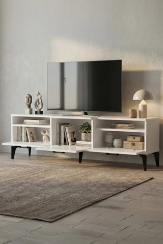 Mistral Tv Sehpası Metalik Beyaz 160x40 Cm Çok Renkli
