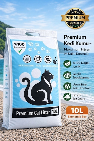 Doğal İçerikli Naturel Kokusuz Bentonit Kedi Kumu 10 Litre Tozdan Arındırılmış Tozsuz Kedi Kumu İnce